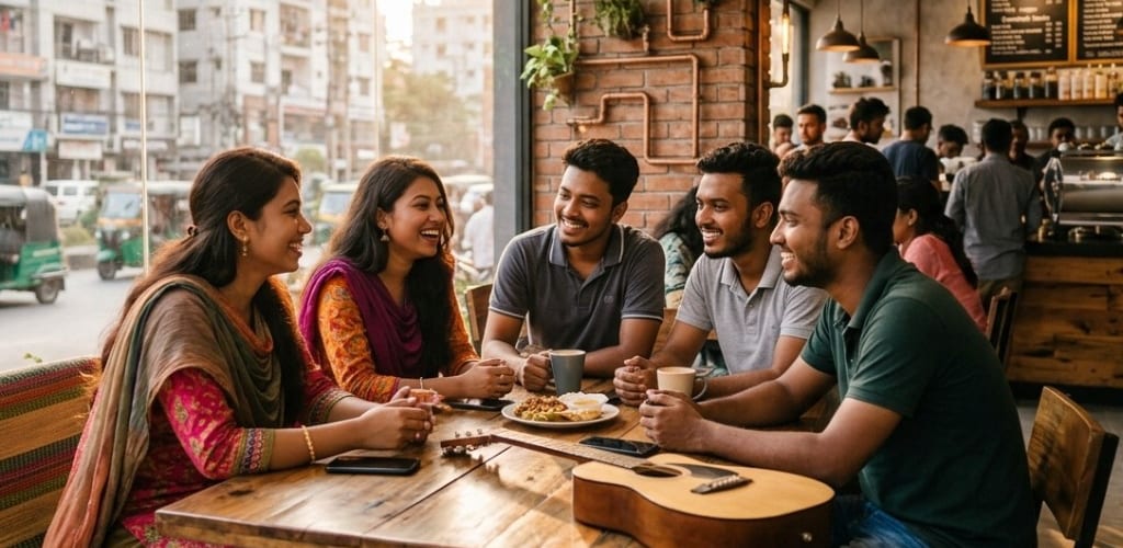 Friends sharing coffee at a cafe