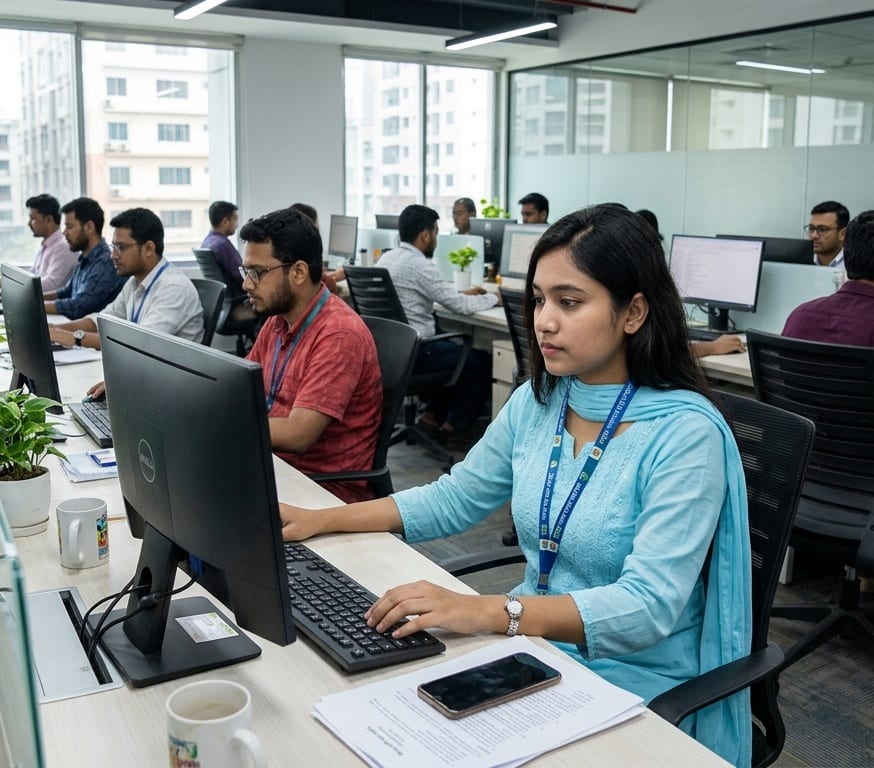 Young Bangladeshi office employees at work